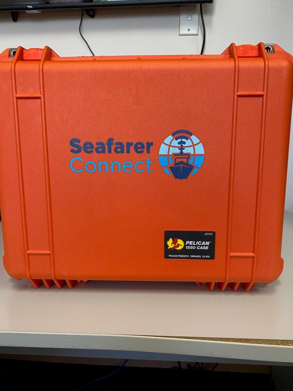 Orange case labelled Seafarer Connect