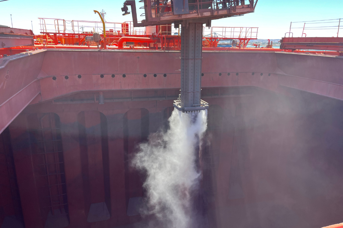 Product is discharged into a vessel