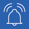 White bell icon on blue background