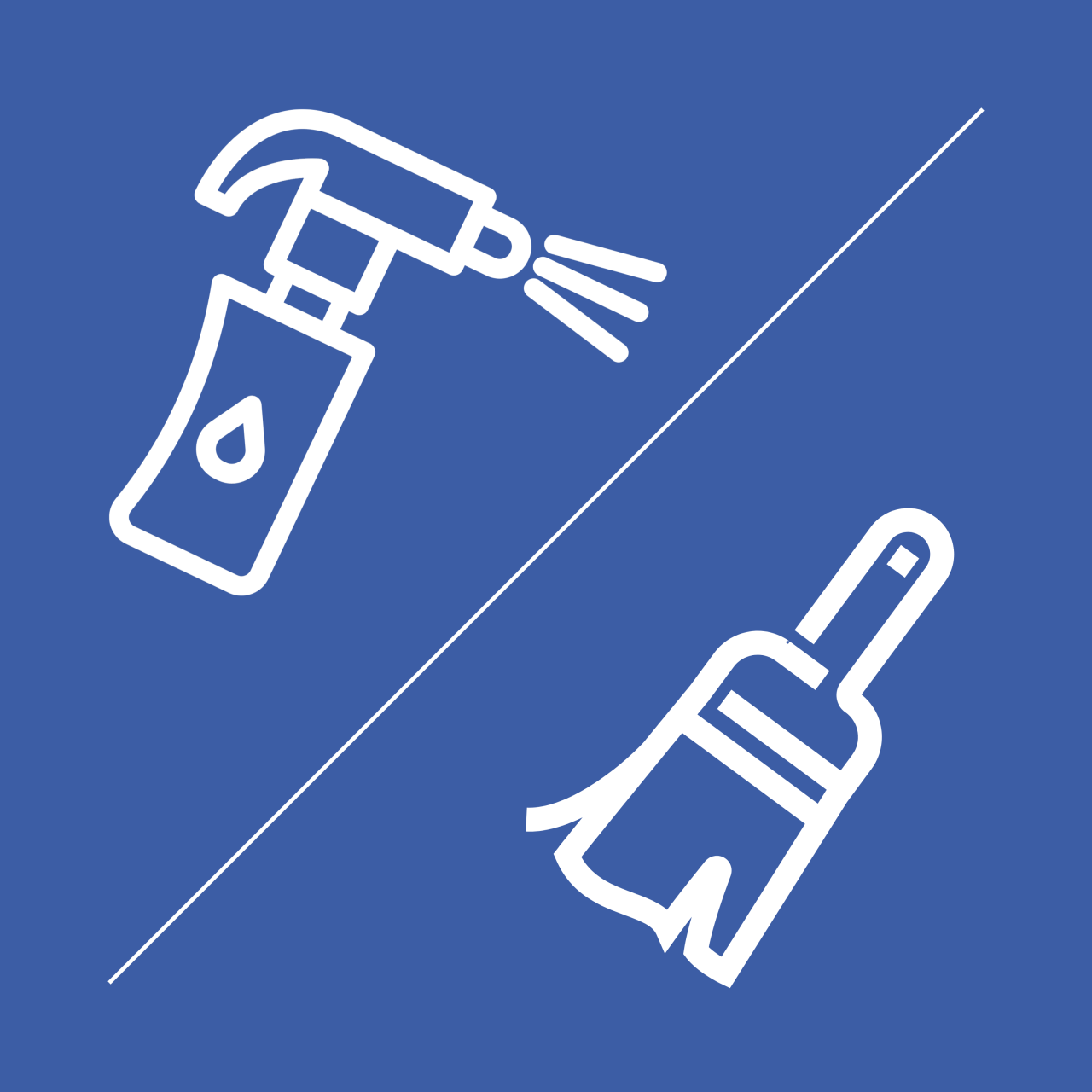 White outline icon on blue background of head and shoulders of person wearing diving mask. Three bubbles appear to the right.