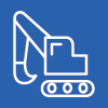Icon of excavator in white on blue background