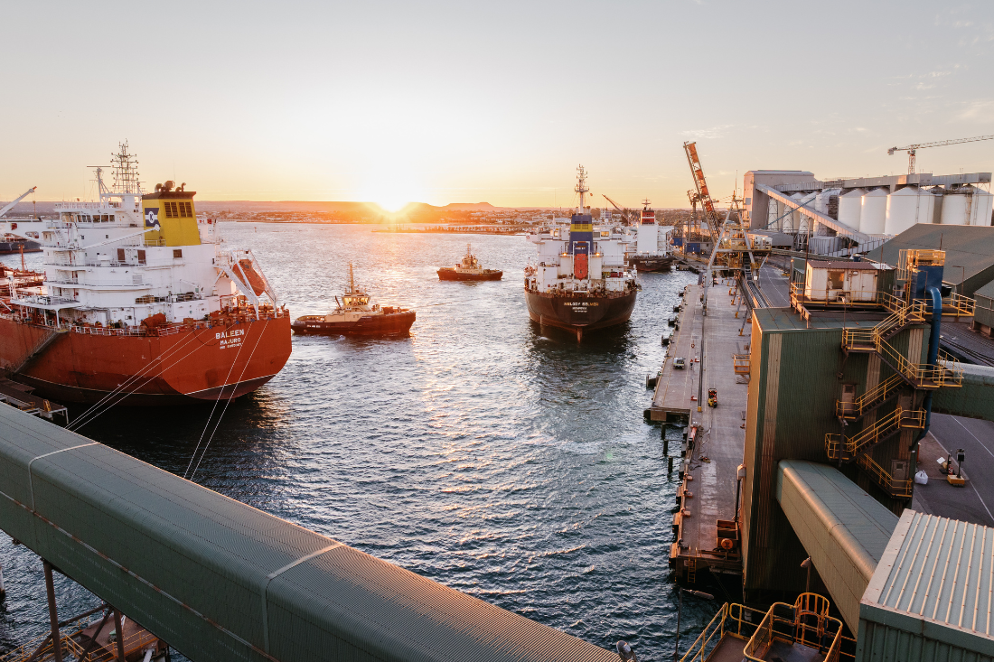 A vessel berths in Geraldton Port